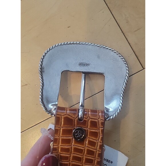 NWT Ariat Western Leather Belt Size 36 Silver Engraved Buckle Yellow Rhinestone